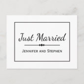 ミニマリスト·ブラック·たった今結婚しました結婚の発表 案内ポストカード (正面)