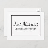 ミニマリスト·ブラック·たった今結婚しました結婚の発表 案内ポストカード (正面/裏面)