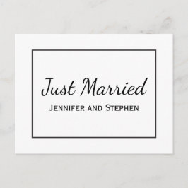 ミニマリスト·ブラック·たった今結婚しました結婚の発表 案内ポストカード