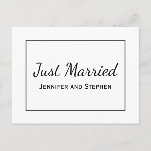 ミニマリスト·ブラック·たった今結婚しました結婚の発表 案内ポストカード (正面)