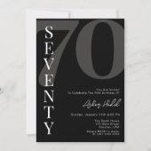 ミニマリスト ブラック・アンド・ホワイト セブンティ 70歳の誕生日 招待状 (正面)