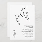 ミニマリスト ブラック カリグラフィー テキスト 40歳の誕生日 招待状 (正面/裏面)