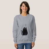 ミニマリスト ブラック キャット スウェットシャツ 女性 (正面フル)