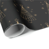 ミニマリスト ブラック＆ゴールドのクリスマスツリー ラッピングペーパー (ロールコーナー)