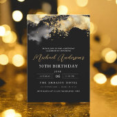 ミニマリスト ブラック ゴールド スクリプト 50歳の誕生日 招待状