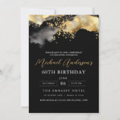 ミニマリスト ブラック＆ゴールド スクリプト 60歳の誕生日 招待状 (正面)