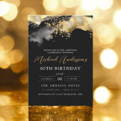 ミニマリスト ブラック＆ゴールド スクリプト 60歳の誕生日 招待状