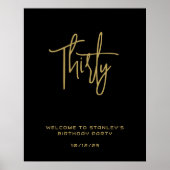 ミニマリスト ブラック ゴールド 30歳の誕生日 ウェルカムサイン ポスター (正面)