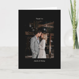 ミニマリスト ブラック シック エレガント ウェディング カスタム フォト サンキューカード