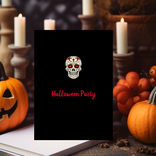 ミニマリスト ブラック シュガースカル ハロウィンパーティー 招待状