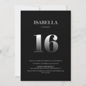 ミニマリスト・ブラック&シルバー16thバースデーパーティー 招待状 (正面)