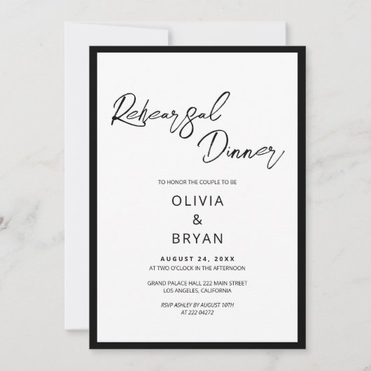 ミニマリスト ブラック スクリプト リハーサル 招待状 (正面)