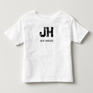 ミニマリスト ブラック ツー レター モノグラム ネーム ホワイト トドラーTシャツ