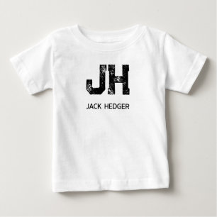 ミニマリスト ブラック ツー レター モノグラム ネーム ホワイト ベビーTシャツ