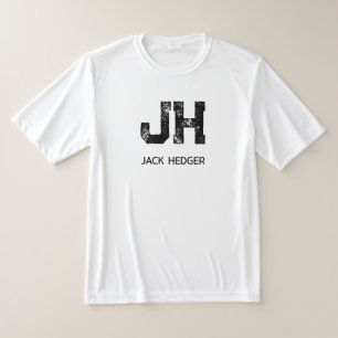 ミニマリスト ブラック ツー レター モノグラム 名前 ホワイト Tシャツ