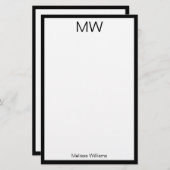 ミニマリスト·ブラック·パーソナ縁どモノグラムのル 便箋 (正面/裏面)