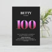 ミニマリスト ブラック&ピンク 100歳の誕生日パーティー 招待状 (スタンド正面)