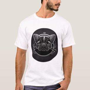 「ミニマリスト・ブラック・ブルドッグ顔概要 Tシャツ
