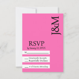ミニマリスト ブラック＆ホットピンク マゼンタ RSVP カード
