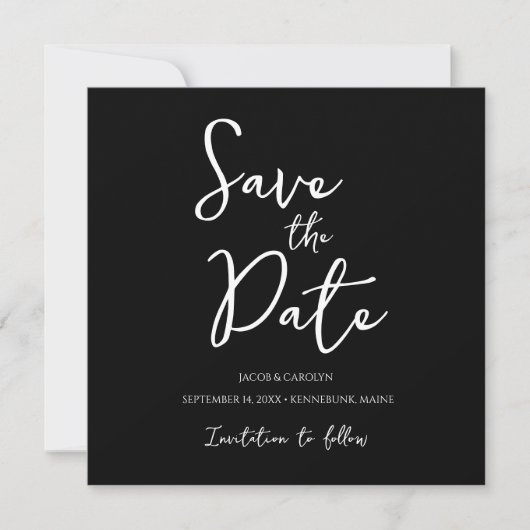 ミニマリスト ブラック＆ホワイトのSave the Date 招待状 (正面)