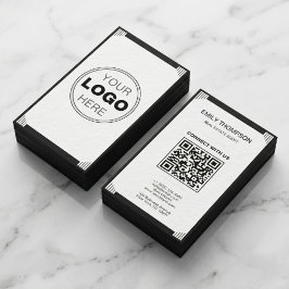 ミニマリスト ブラック ホワイト アートデコ ロゴ QR コード 名刺
