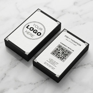 ミニマリスト ブラック ホワイト アートデコ ロゴ QR コード 名刺