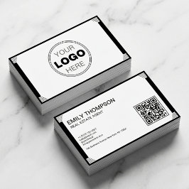 ミニマリスト ブラック ホワイト アートデコ ロゴ QR コード 名刺