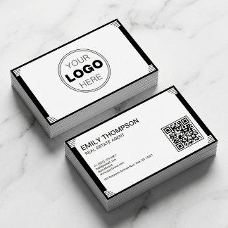 ミニマリスト ブラック ホワイト アートデコ ロゴ QR コード 名刺