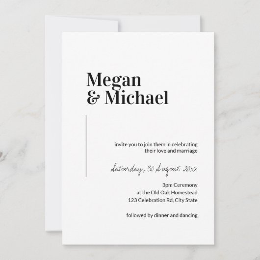 ミニマリスト ブラック＆ホワイト ウェディング 招待状 (正面)