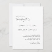 ミニマリスト ブラック ホワイト カリグラフィー QR コード ウェディング 招待状 (正面)