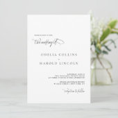 ミニマリスト ブラック ホワイト カリグラフィー QR コード ウェディング 招待状 (スタンド正面)