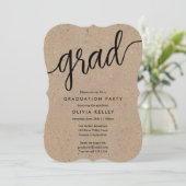 ミニマリスト ブラック＆ホワイト スクリプト 卒業パーティー 招待状 (スタンド正面)