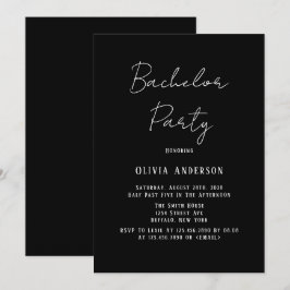 ミニマリスト ブラック＆ホワイト タイ バチェロレッテパーティー 招待状