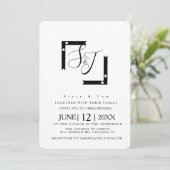 ミニマリスト ブラック＆ホワイト ハートバー ウェディングスイート 招待状 (スタンド正面)