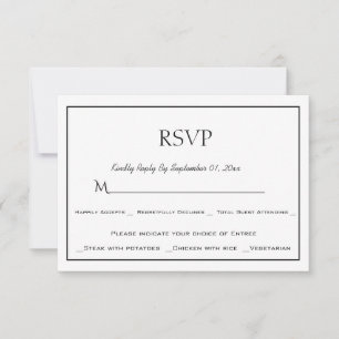 ミニマリスト ブラック＆ホワイト メニュー選択 RSVP カード