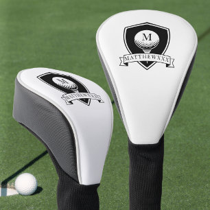 ミニマリスト ブラック＆ホワイト モダンイニシャルモノグラム ゴルフヘッドカバー