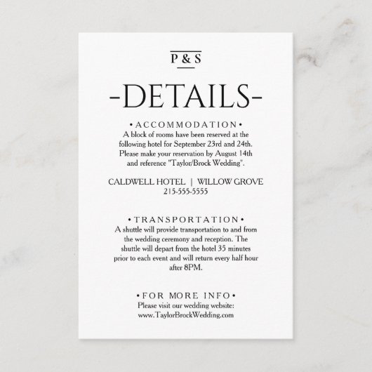 ミニマリスト ブラック＆ホワイト モノグラム ウェディング ディテール エンクロージャーカード (正面)