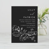 ミニマリスト ブラック＆ホワイト ラインアート フローラル ウェディング 招待状 (スタンド正面)