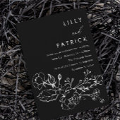 ミニマリスト ブラック＆ホワイト ラインアート フローラル ウェディング 招待状