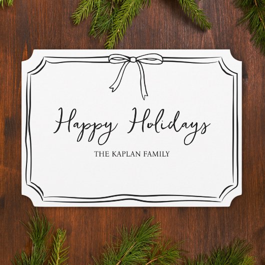 ミニマリスト ブラック＆ホワイト リボン かわいい ハッピー ホリデー カード