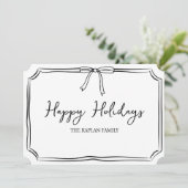 ミニマリスト ブラック＆ホワイト リボン かわいい ハッピー ホリデー カード (スタンド正面)