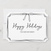 ミニマリスト ブラック＆ホワイト リボン かわいい ハッピー ホリデー カード (正面)