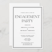 ミニマリスト ブラック＆ホワイト 婚約パーティー 招待状 (正面/裏面)
