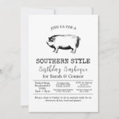 ミニマリスト ブラック＆ホワイト BBQ 豚の丸焼きパーティー 招待状 (正面)