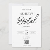 ミニマリスト ブラック＆ホワイト QR コード シャワー招待状 招待状 (正面)