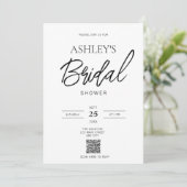 ミニマリスト ブラック＆ホワイト QR コード シャワー招待状 招待状 (スタンド正面)