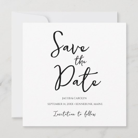 ミニマリスト ブラック&ホワイト Save the Date 招待状 (正面)