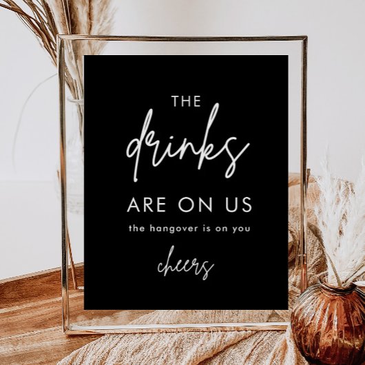 ミニマリスト ブラック ユモア ウェディング オープン バー サイン