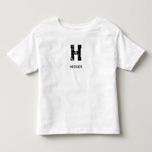 ミニマリスト ブラック ワン レター モノグラム ネーム ホワイト トドラーTシャツ