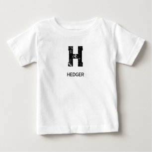 ミニマリスト ブラック ワン レター モノグラム ネーム ホワイト ベビーTシャツ